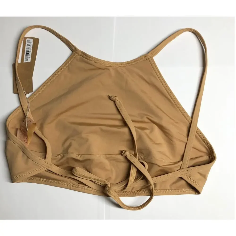 Skims Recycled Swim High Neck Top Sexy Tie Back Bikini Top Ochre NWT Size Small